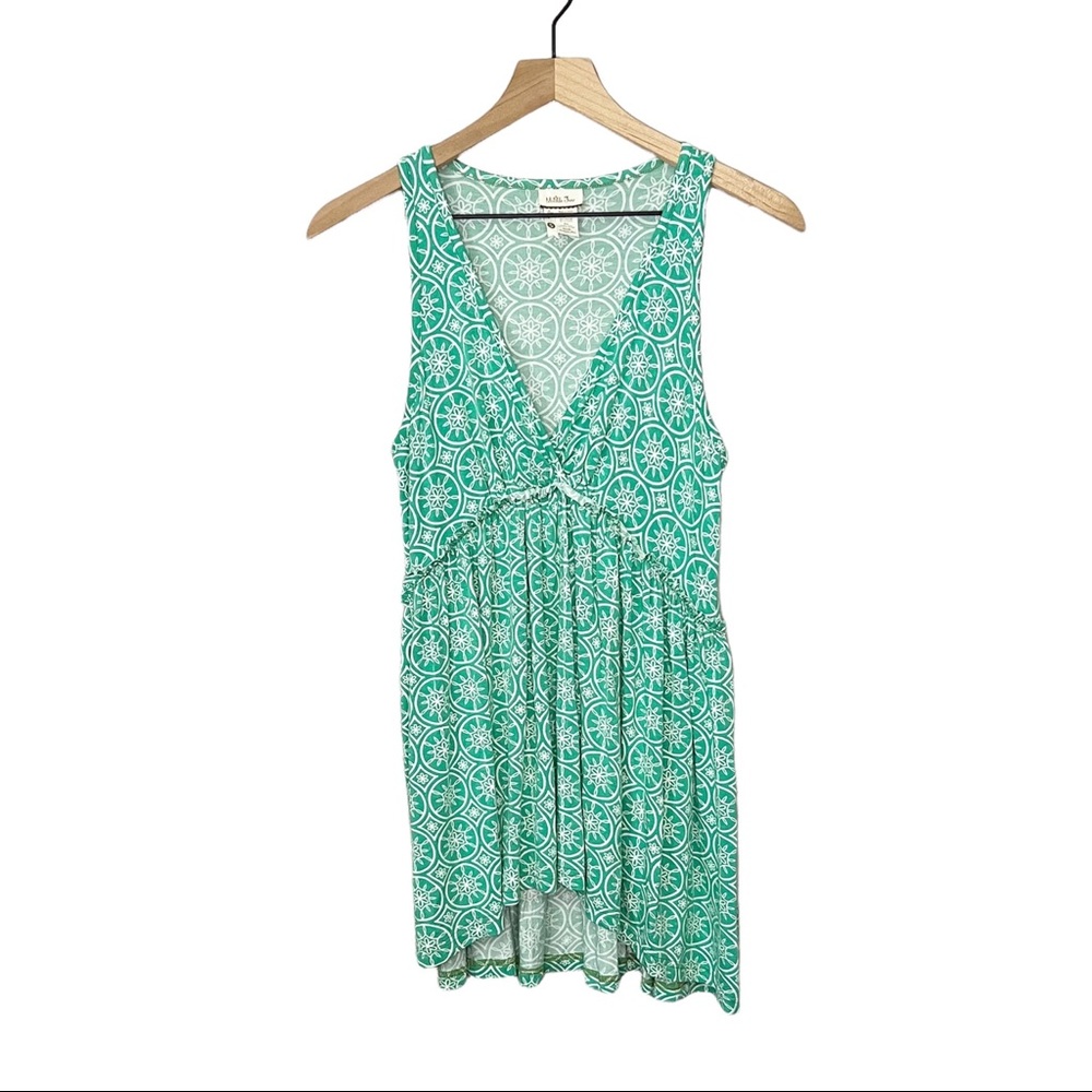 Matilda Jane Printed Sleeveless V Neck Hi Low Tunic Top in Green S